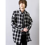 05黒 | バックプリントチェック柄 長袖BIGシャツ | TAKA-Q MEN