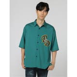 63スモーキーグリーン | カレッジロゴ レギュラーカラー 半袖BIGシャツ | TAKA-Q MEN