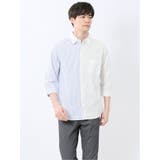綿パナマ 配色 レギュラーカラー7分袖シャツ | TAKA-Q MEN | 詳細画像1