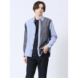 70青 | オックス×ピケ切替 ボタンダウン長袖シャツ | TAKA-Q MEN