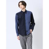 75紺 | オックス×ピケ切替 ボタンダウン長袖シャツ | TAKA-Q MEN