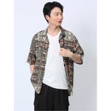 30茶 | レーヨン幾何学柄 オープンカラー半袖シャツ | TAKA-Q MEN