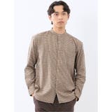 33ベージュ | ポートブリッジ/Port Bridge ネルチェック バンドカラー長袖シャツ | TAKA-Q MEN