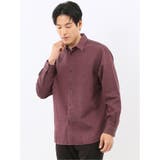 15ワイン | 綿混 起毛ワッフル レギュラーカラー長袖シャツ | TAKA-Q MEN