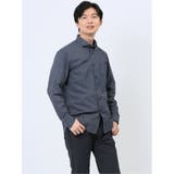 75紺 | ストレッチ プリント カッタウェイ長袖シャツ | TAKA-Q MEN
