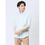 53モスグリーン | 吸水速乾パナマ ボタンダウン7分袖シャツ | TAKA-Q MEN