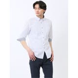 01白 | クールマックス サッカー ボタンダウン 7分袖シャツ | TAKA-Q MEN