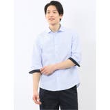 73サックス | クールマックス サッカー ワイドカラー 7分袖 シャツ | TAKA-Q MEN