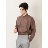 30茶 | コットンツイル バンドカラー 長袖オーバーシャツ | TAKA-Q MEN