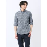 75紺 | ストレッチ プリント カッタウェイ 7分袖シャツ | TAKA-Q MEN