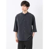 05黒 | カウラ/Kaule リネンライク バンドカラー 7分袖シャツ | TAKA-Q MEN