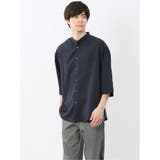 75紺 | カウラ/Kaule リネンライク バンドカラー 7分袖シャツ | TAKA-Q MEN