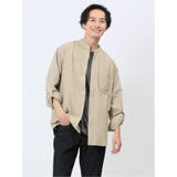 33ベージュ | バンドカラー ロールアップ長袖シャツ | TAKA-Q MEN