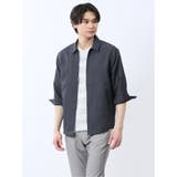 75紺 | からみ織り フルジップ 7分袖シャツアウター | TAKA-Q MEN