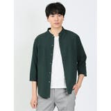 50緑 | ポリトロ 変形スタンドカラー 7分袖シャツ | TAKA-Q MEN