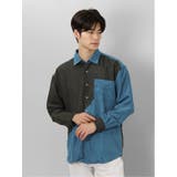 70青 | クレイジー切替 レギュラーカラー長袖シャツ | TAKA-Q MEN