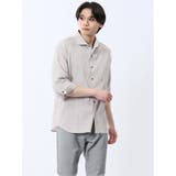 03ライトグレー | ふくれチェック カッタウェイカラー7分袖シャツ | TAKA-Q MEN