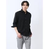 05黒 | ふくれチェック カッタウェイカラー7分袖シャツ | TAKA-Q MEN