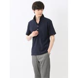 75紺 | リンクスジャガード イタリアンカラー半袖ポロシャツ | TAKA-Q MEN