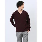 15ワイン | リンクスアーガイル フェイクVネック長袖Tシャツ | TAKA-Q MEN