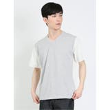 03ライトグレー | ケーブル切替 Vネック半袖Tシャツ | TAKA-Q MEN