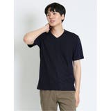 75紺 | ケーブル切替 Vネック半袖Tシャツ | TAKA-Q MEN
