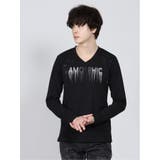 05黒 | デザイン刺繍ロゴ Vネック長袖Tシャツ | TAKA-Q MEN