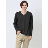06グレー | マイクロヘリンボンジャガード Vネック長袖Tシャツ | TAKA-Q MEN