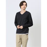 75紺 | マイクロヘリンボンジャガード Vネック長袖Tシャツ | TAKA-Q MEN