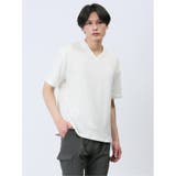 01白 | ふくれカルゼ Vネック半袖Ｔシャツ | TAKA-Q MEN