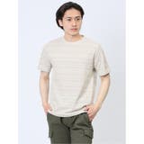 33ベージュ | メッシュ 裏ボーダー クルーネック半袖Tシャツ | TAKA-Q MEN