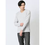 03ライトグレー | ふくれストライプ Vネック長袖Tシャツ | TAKA-Q MEN