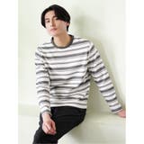 03ライトグレー | ポップコーンボーダー クルーネック長袖Tシャツ | TAKA-Q MEN