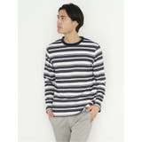 75紺 | ポップコーンボーダー クルーネック長袖Tシャツ | TAKA-Q MEN