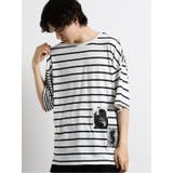 01白 | ボーダー切替 クルーネック半袖BIGTシャツ | TAKA-Q MEN