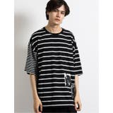 05黒 | ボーダー切替 クルーネック半袖BIGTシャツ | TAKA-Q MEN