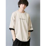 33ベージュ | フェイクレイヤード クルーネック半袖BIGTシャツ メンズ | TAKA-Q MEN