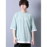 63スモーキーグリーン | フェイクレイヤード クルーネック半袖BIGTシャツ メンズ | TAKA-Q MEN