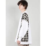 チェック切替 クルーネック 長袖ルーズTシャツ | TAKA-Q MEN | 詳細画像2