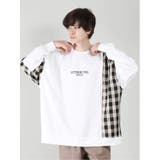 チェック切替 クルーネック 長袖ルーズTシャツ | TAKA-Q MEN | 詳細画像7