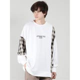 01白 | チェック切替 クルーネック 長袖ルーズTシャツ | TAKA-Q MEN