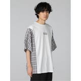 01白 | チェック切替 クルーネック ドルマンBIGTシャツ | TAKA-Q MEN