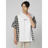 02アイボリー | チェック切替 クルーネック ドルマンBIGTシャツ | TAKA-Q MEN