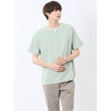 50緑 | ヘリンボンジャガード キーネック半袖Tシャツ | TAKA-Q MEN