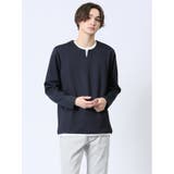 75紺 | ストレッチ フェイクキーネック長袖Tシャツ | TAKA-Q MEN