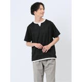 04グレー | ふくれジャガード フェイクキーネック半袖Tシャツ | TAKA-Q MEN