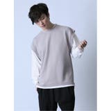 04グレー | ふくれジャガード フェイクレイヤード クルー長袖Tシャツ | TAKA-Q MEN
