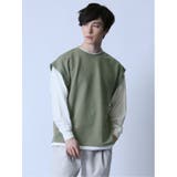 60緑 | ふくれジャガード フェイクレイヤード クルー長袖Tシャツ | TAKA-Q MEN