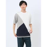 01白 | 斜め切替 クルーネック半袖Tシャツ | TAKA-Q MEN