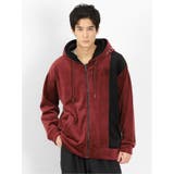15ワイン | シルキーフリース 切替フルZIP ルーズパーカー | TAKA-Q MEN